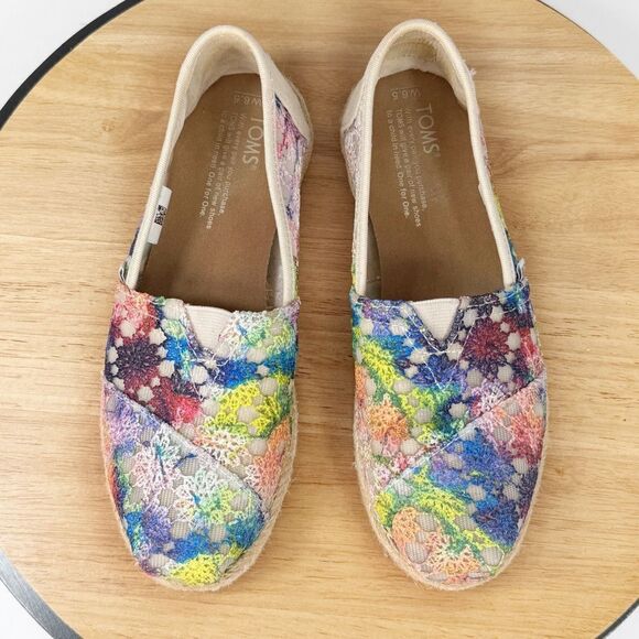 TOMS Multicolor Crochet Espadrilles Flats Slip On Shoes Size 6.5 - Picture 11 of 11